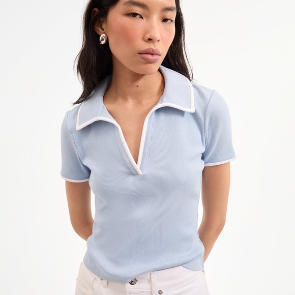 Veronica Beard Kearney Polo Tee With Contrast Piping - Picture 1 of 8